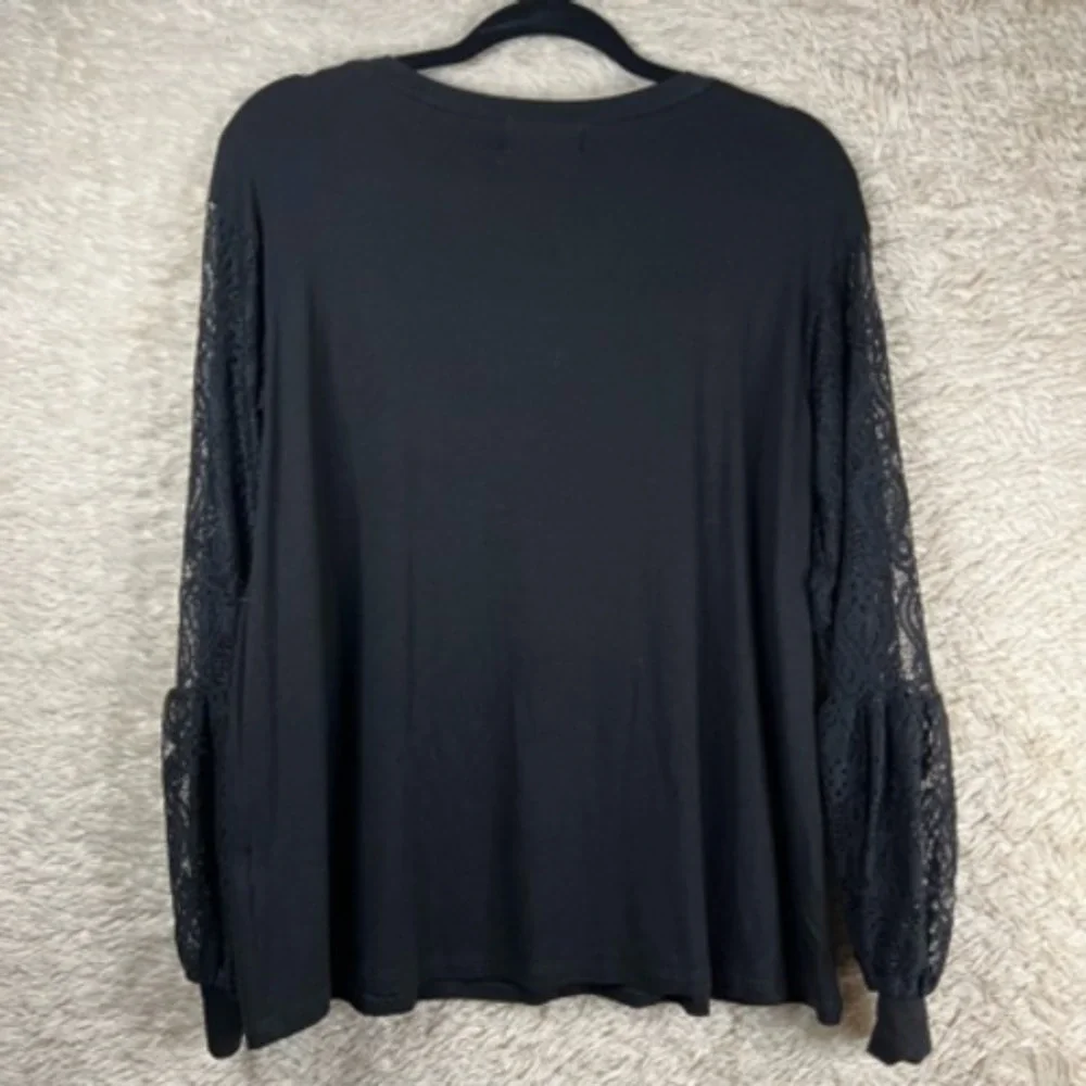 Amelia James Womens Blouse Black Long Sleeve Crew Neck Stretch‎ Lace XS New
